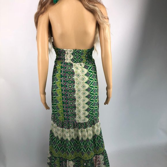 VINTAGE GREEN HALTER TOP FLYING TOMATO LONG DRESS - Picture 4 of 5
